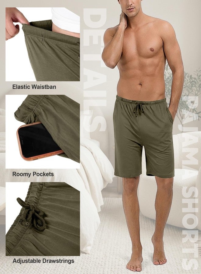 Bunnycool 3 Pack Men's Pajama Shorts Sleep Lounge Shorts Sleepwear Pants Big and Tall Sleep Pj Bottoms Elastic Waist with Pockets(L,Black, Dark Blue, Army Green) - Image 3